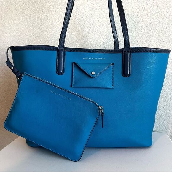 MARC JACOBS Royal Blue XL Metroplitote 48 Laptop Work Tote + Pouch - Picture 1 of 10